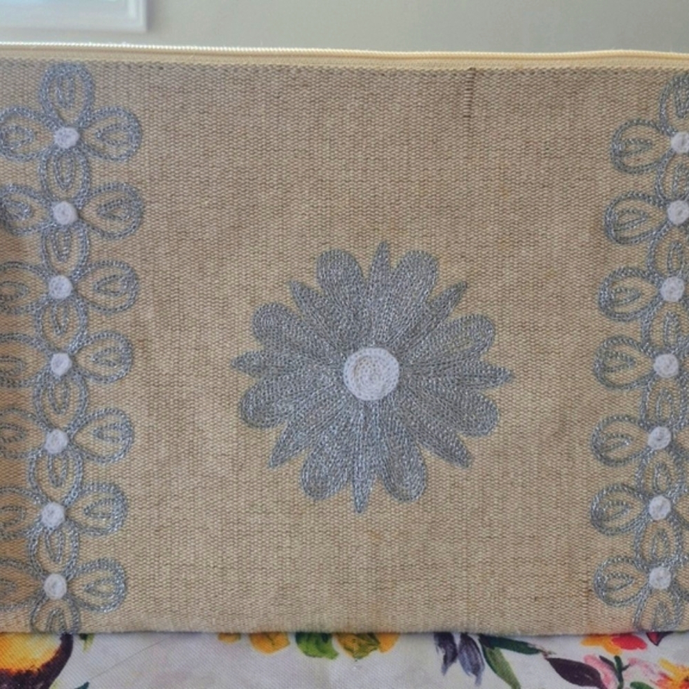 Embroidered Beige Mini Bag